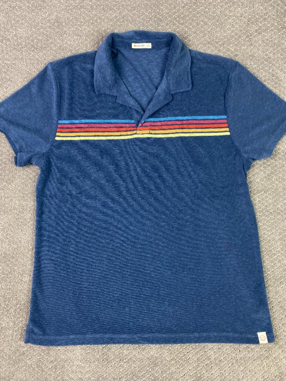 Marine Layer Terry Out Stripe Polo Shirt Mens L/XL Blue Towel Summer Beach Large